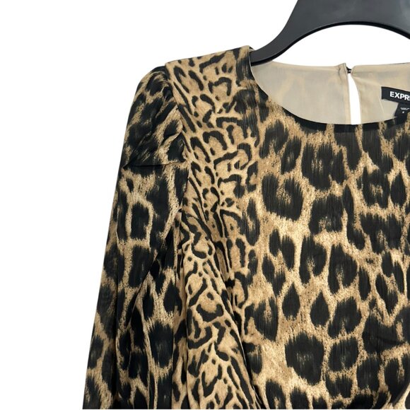 Express Womens Leopard Print Long Sleeve Smocked Waist Blouse Size S - Picture 4 of 12